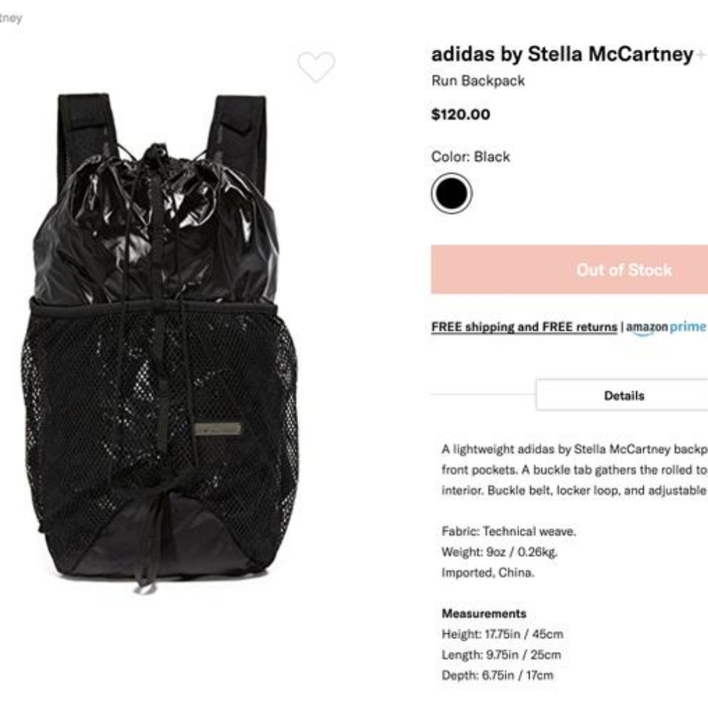 COPY - Adidas Stella Mccartney Run Packable Black Backpack